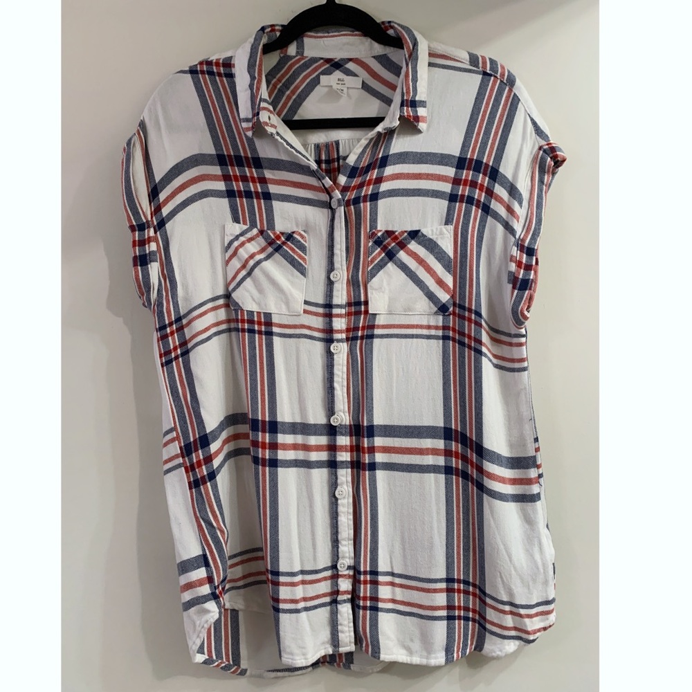 Sleeveless Plaid Button Down Shirt